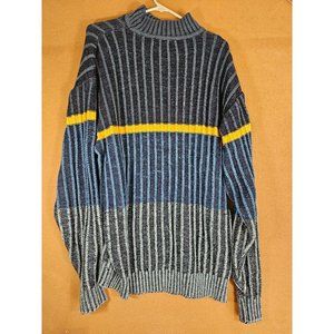 Vtg Retro Koman Sport Blue/ Yellow Strip Knit Sweater Men Large XL